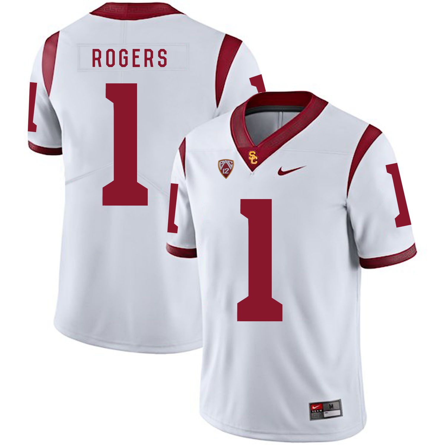 Men USC Trojans #1 Rogers White Customized NCAA Jerseys->customized ncaa jersey->Custom Jersey